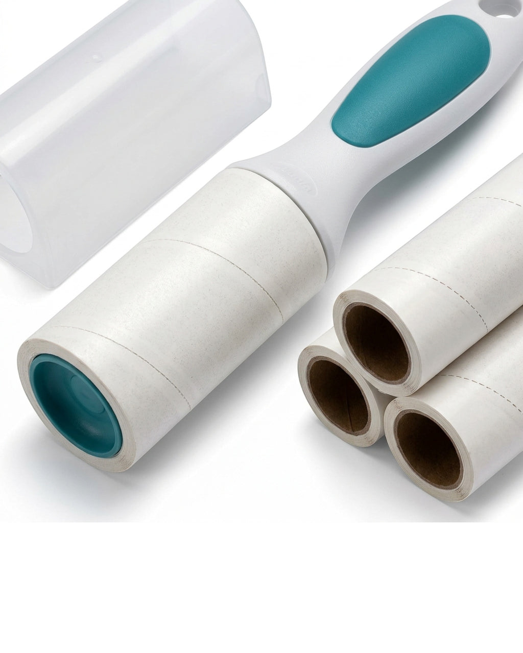Wunfa Spiral-Cut Adhesive Lint Roller 60 Sheets with Two Refills White Teal - Detail view